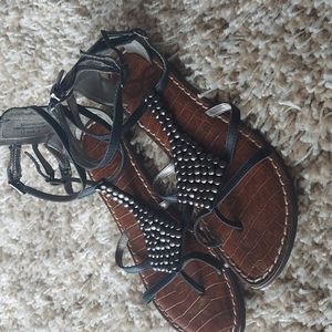 Sam Edelman black silver sandals ankle strap
